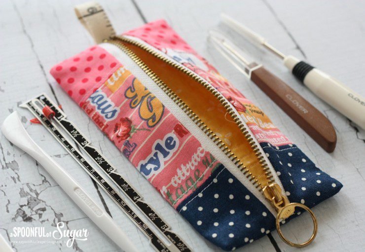 Sewing Tool Pouch made from easy Pencil Case Tutorial at A Spoonful of Sugar.