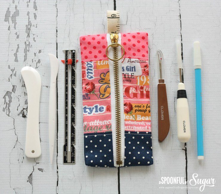 Sewing Tool Pouch made from easy Pencil Case Tutorial at A Spoonful of Sugar.
