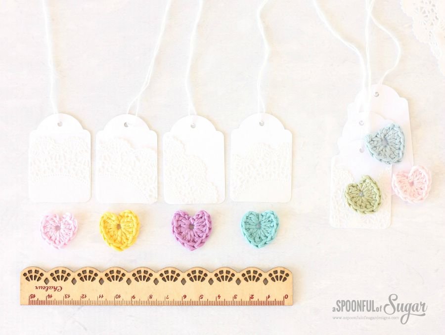 Mini Crochet Heart Gift Tags by A Spoonful of Sugar
