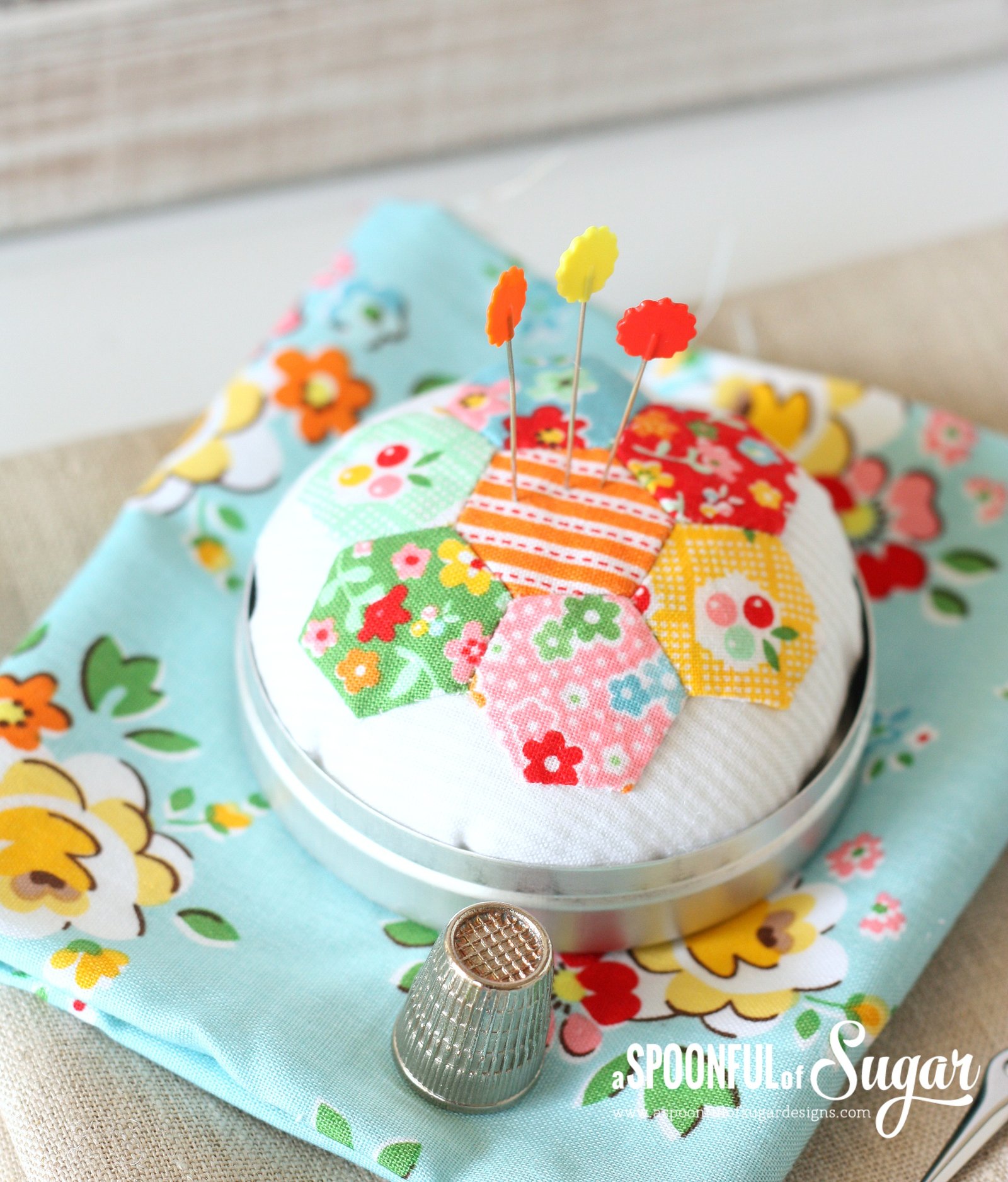 Hexie Pincushion Sewing Tutorial by A Spoonful of Sugar