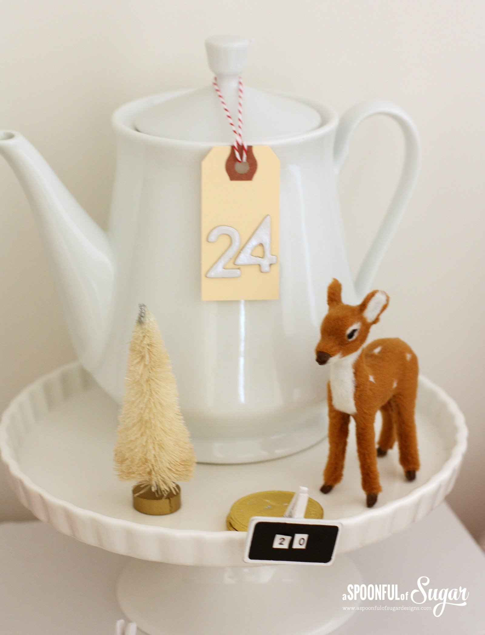 Advent countdown using assorted kitchenware. More details at www.aspoonfulofsugardesigns.com