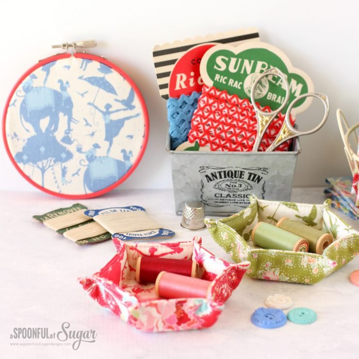 Hexagon Fabric Tray made in Tilda Circus - free sewing tutorial by A Spoonful of Sugar