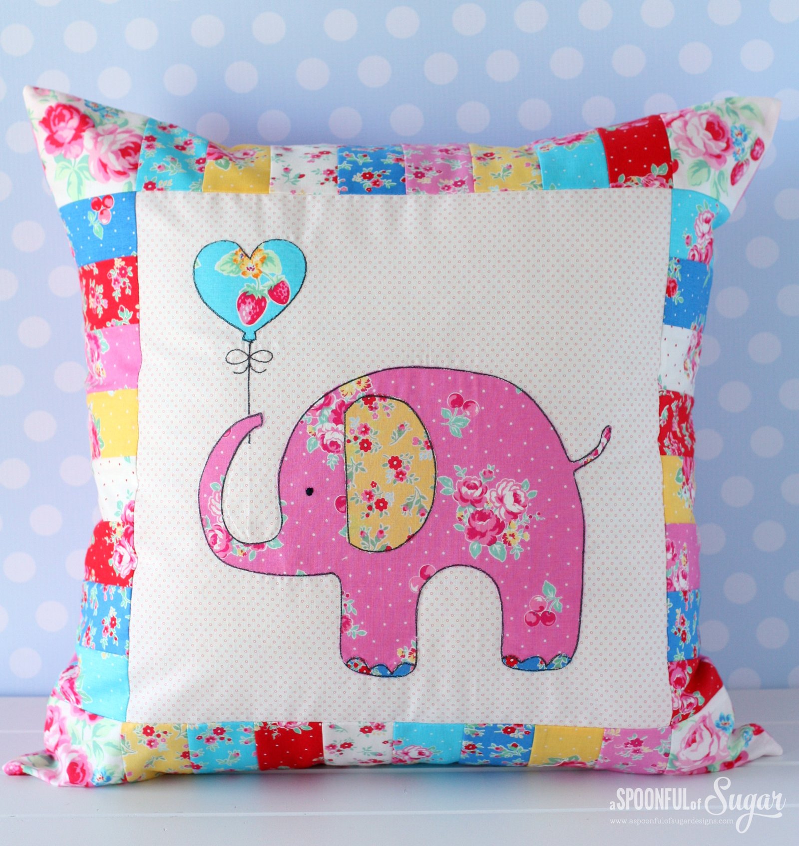 Sew a sweet Ella the Elephant Pillow using our newest pdf sewing pattern. Perfect for a nursery or child's room, it can be easily made in an afternoon. www.aspoonfulofsugardesigns.com