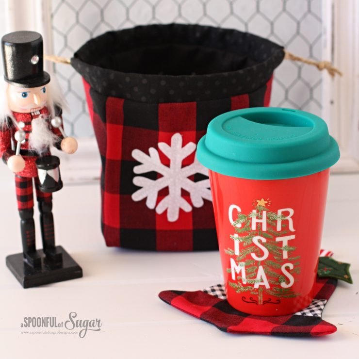 Farmhouse Drawstring Bag and Jingle Bell Coaster by  A Spoonful of Sugar Designs. 