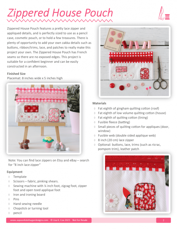 Zippered House Pouch PDF Sewing Pattern - available in aspoonfullofsugar Etsy store. 