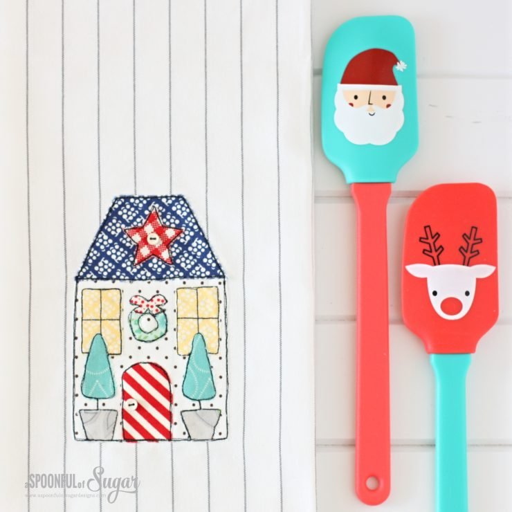 Yuletide Cottage Tea Towel - made using pattern by www.aspoonfulofsugardesigns.com 