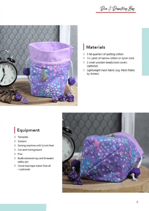 Dice and Drawstring Bag (DnD Dice Bag) by A Spoonful of Sugar Designs. PDF Sewing Pattern available in our Pattern Store and Etsy Shop. 