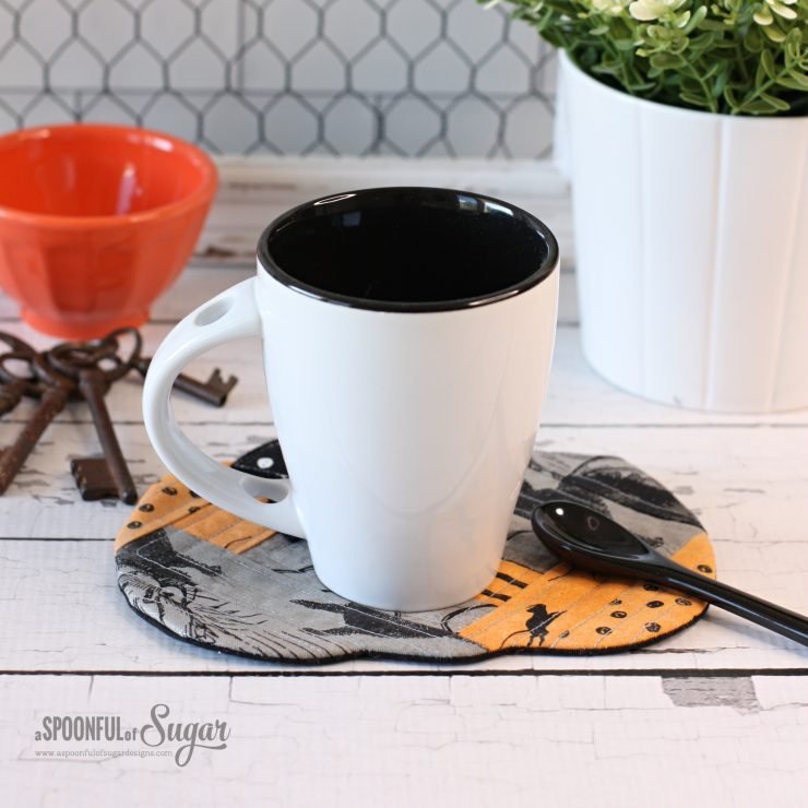 Halloween Patchwork Pumpkin Coaster Mug Rug PDF Sewing Pattern by A Spoonful of Sugar Designs.