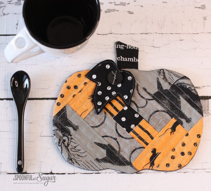 Halloween Patchwork Pumpkin Coaster Mug Rug PDF Sewing Pattern by A Spoonful of Sugar Designs. 