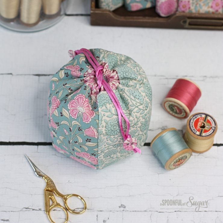 Puff Pouch PDF Sewing Pattern by A Spoonful of Sugar Designs made in fabric from Tilda Windy Days fabric collection.