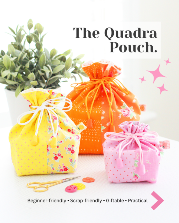 Quadra Pouch in 3 Sizes - Beginner friendly, scrap friendly, practical, giftable project to sew. Pattern by A Spoonful of Sugar Designs shop.aspoonfulofsugardesigns.com