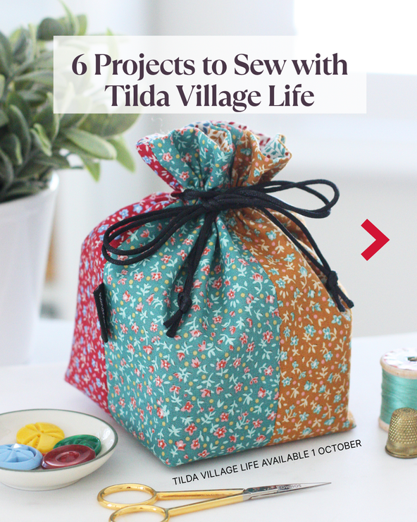 6 Projects to sew with Tilda Village Life Fabric collection. Patterns by A Spoonful of Sugar Designs. www.aspoonfulofsugardesigns.com