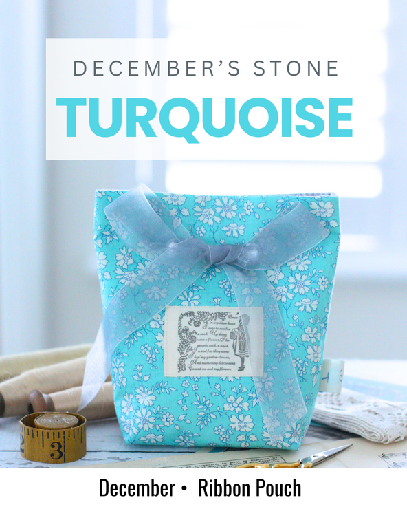 Turquoise Ribbon Pouch sewing project inspired by the turquoise birthstone for December
