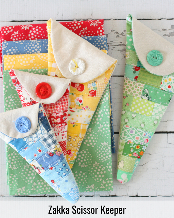 Fabric Zakka Scissor Keeper designed to safely store embroidery scissors while adding decorative charm to a sewing room.