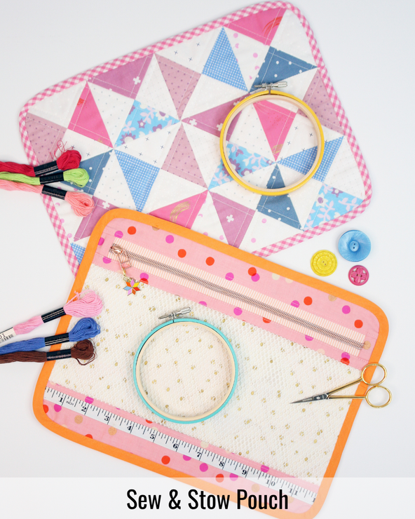 Zippered Sew and Stow Pouch for organizing sewing notions, small quilting supplies, and portable craft projects.