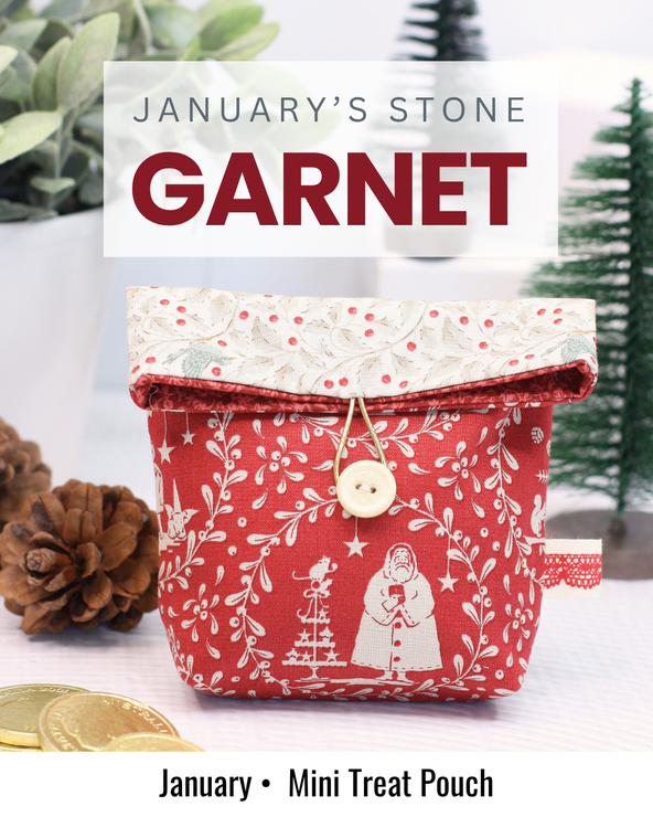 Red Mini Treat Pouch sewing project inspired by the deep red garnet birthstone for January
