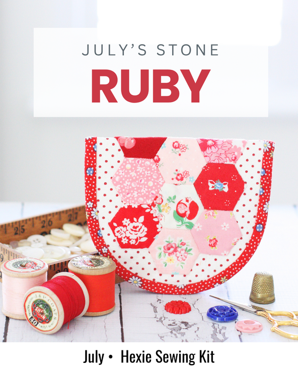 Red Hexie Sewing Kit sewing project inspired by the ruby birthstone for July