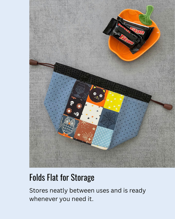 Handy Drawstring Pouch demonstrating fold-flat storage when not in use.