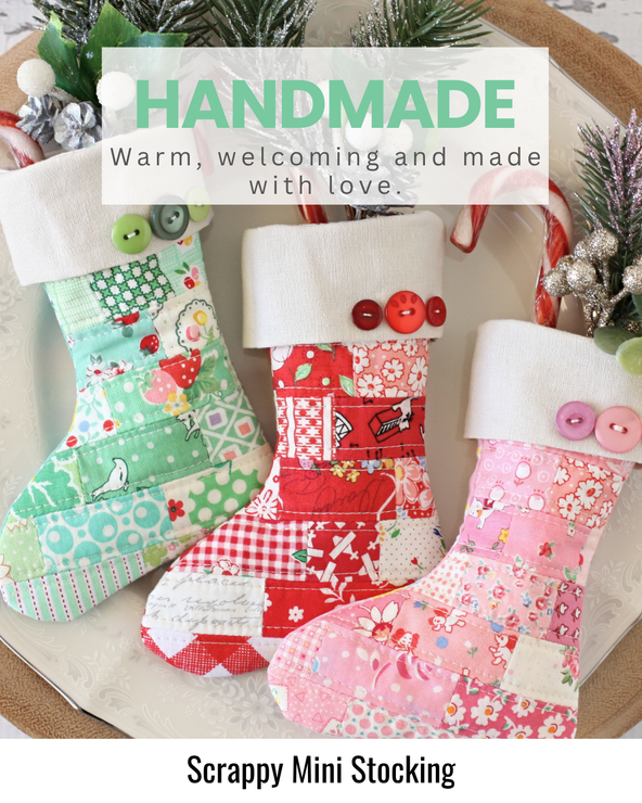 Handmade quilted Christmas wreath ornaments featuring traditional festive fabrics and timeless holiday styling.